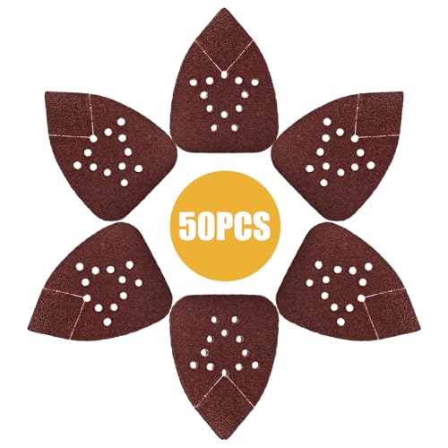50 Stück Schleifpapier Dreieckschleifer, 40 Körnung 12-Loch Schleifpads Klett Schleifpapier Deltaschleifer Schleifblätter für Dreieckschleifer 135 x 95 mm von LYHLYA