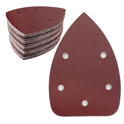 50 Stück Schleifpapier Dreieckschleifer, 180 Körnung 5-Loch Schleifpads Klett Schleifpapier Deltaschleifer Schleifblätter für Dreieckschleifer 140 x 100 mm von LYHLYA