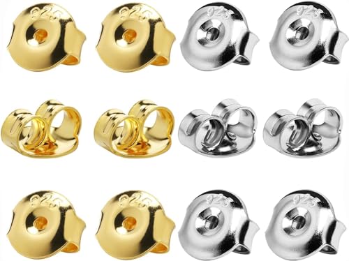 32 Stück Ersatz-Ohrringverschlüsse aus 925er-Silber, 18 Karat vergoldete, hypoallergene Ohrring-Verschlüsse für Ohrstecker, sichere Ohrverriegelung für Ohrstecker, Ohrmutter (Gold+Silber) von LYHURK