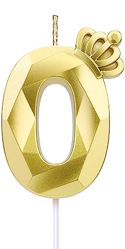 Zahl 0 Kerze, 7.6 cm große Happy Birthday-Kerze mit exquisiter 3D-Krone, Tortenaufsatz, Dekorationen für Hochzeit, Jahrestag, Geburtstag, Wiedervereinigung, Themenparty, Dekoration, Feier (Gold-0) von LYHURK