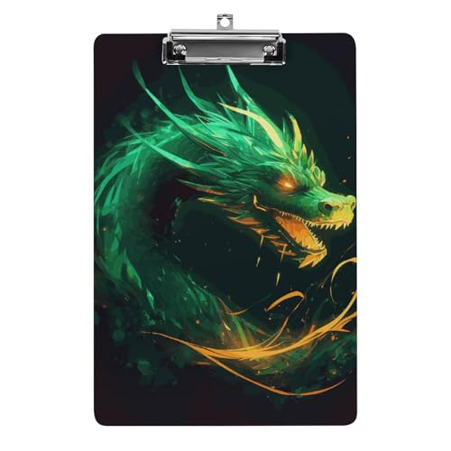 Chinesischer Drache Klemmbrett, leichtes Acryl-Klemmbrett für Standard-A4-Briefgröße, 21,6 x 31,8 cm, Büro-Klemmbrett mit flachem Metallclip, niedliche hängende Klemmbretter für die Arbeit von LYHVSFJW
