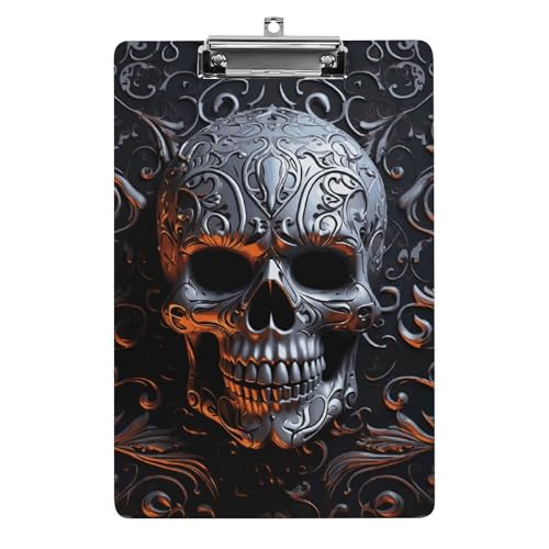 Cooles Totenkopf-Grafik-Klemmbrett, leichtes Acryl-Klemmbrett für Standard-A4-Briefgröße, 21,6 x 31,8 cm, Büro-Klemmbrett mit flachem Metallclip, niedliche hängende Klemmbretter für die Arbeit von LYHVSFJW