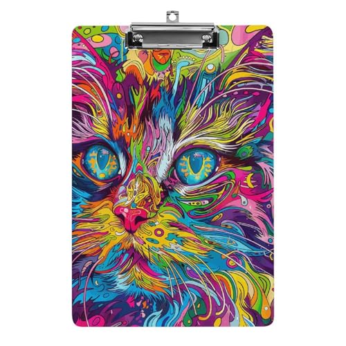 Ein psychedelisches Katzen-Klemmbrett, leichtes Acryl-Klemmbrett für Standard-A4-Briefgröße, 21,6 x 31,8 cm, Büro-Klemmbrett mit flachem Metallclip, niedliche hängende Klemmbretter für die Arbeit Ein psychedelisches Katzen-Klemmbrett, leichtes Acryl-Klemmbrett für Standard-A4-Briefgröße, 21,6 x 31,8 cm, Büro-Klemmbrett mit flachem Metallclip, niedliche hängende Klemmbretter für die Arbeit von LYHVSFJW