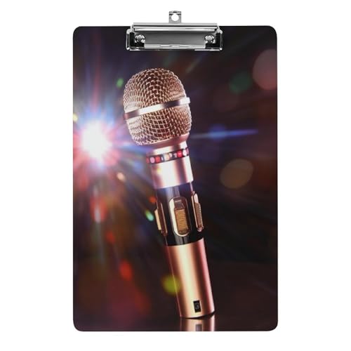 Karaoke-Mikrofon-Klemmbrett, leichtes Acryl-Klemmbrett für Standard-A4-Briefgröße, 21,6 x 31,8 cm, Büro-Klemmbrett mit flachem Metallclip, niedliche hängende Klemmbretter für die Arbeit von LYHVSFJW