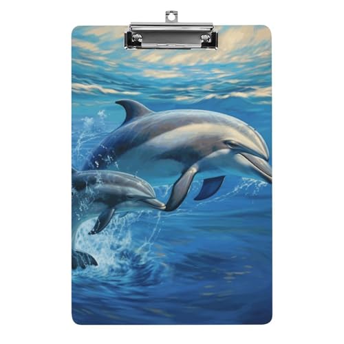 Klemmbrett Delfine im Meer, leichtes Acryl-Klemmbrett für Standard-A4-Briefgröße, 21,6 x 31,8 cm, Büro-Klemmbrett mit flachem Metallclip, niedliche hängende Klemmbretter für die Arbeit Klemmbrett Delfine im Meer, leichtes Acryl-Klemmbrett für Standard-A4-Briefgröße, 21,6 x 31,8 cm, Büro-Klemmbrett mit flachem Metallclip, niedliche hängende Klemmbretter für die Arbeit von LYHVSFJW