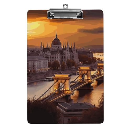 Klemmbrett Sonnenuntergang in Budapest, leichtes Acryl-Klemmbrett für Standard-A4-Briefgröße, 21,6 x 31,8 cm, Büro-Klemmbrett mit flachem Metallclip, niedliche hängende Klemmbretter für die Arbeit von LYHVSFJW