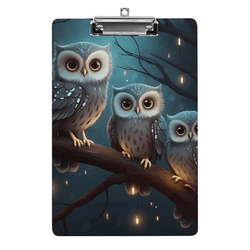 Klemmbrett Stabiles, leichtes Klemmbrett Eule auf Baum, Acryl-Klemmbrett, A4, Standardgröße 21,6 x 31,8 cm, Büro-Klemmbrett mit flachem Metallclip, niedliches Klemmbrett zum Aufhängen für die Arbeit von LYHVSFJW
