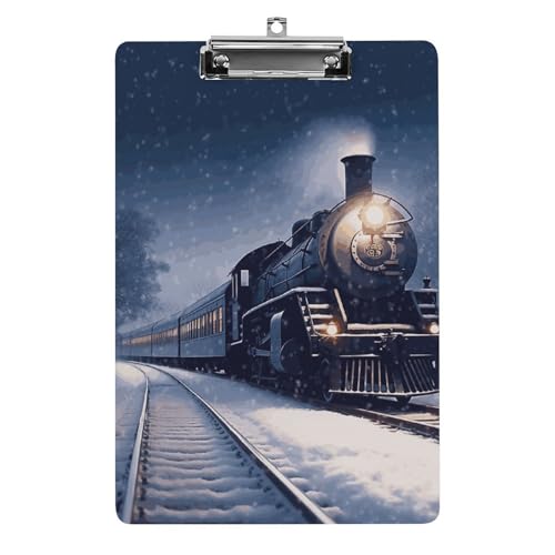 Klemmbrett für Winter, Weihnachten, Schnee, Nacht, Eisenbahn, Zug, leichtes Acryl-Klemmbrett für Standard-A4, Briefgröße, 21,6 x 31,8 cm, Büro-Klemmbrett mit flachem Metallclip, niedliche hängende Klemmbrett für Winter, Weihnachten, Schnee, Nacht, Eisenbahn, Zug, leichtes Acryl-Klemmbrett für Standard-A4, Briefgröße, 21,6 x 31,8 cm, Büro-Klemmbrett mit flachem Metallclip, niedliche hängende von LYHVSFJW