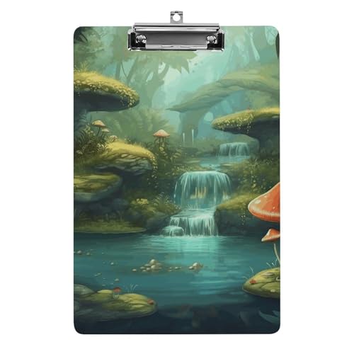 Klemmbrett mit Blick auf Fantasy-Fluss mit Teich und Fischen, Pilz im Dschungelbaum, leichtes Acryl-Klemmbrett für Standard-A4, Briefgröße, 21,6 x 31,8 cm, Büro-Klemmbrett mit flachem Metallclip Klemmbrett mit Blick auf Fantasy-Fluss mit Teich und Fischen, Pilz im Dschungelbaum, leichtes Acryl-Klemmbrett für Standard-A4, Briefgröße, 21,6 x 31,8 cm, Büro-Klemmbrett mit flachem Metallclip von LYHVSFJW