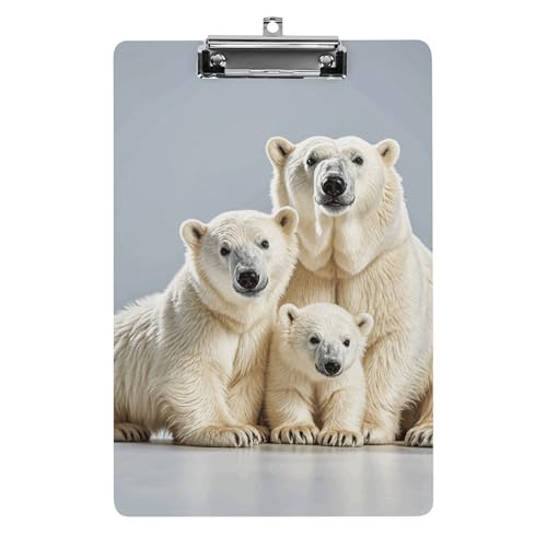 Klemmbrett mit Eisbär und Junges, leichtes Acryl-Klemmbrett für Standard-A4-Briefgröße, 21,6 x 31,8 cm, Büro-Klemmbrett mit flachem Metallclip, niedliche hängende Klemmbretter für die Arbeit von LYHVSFJW