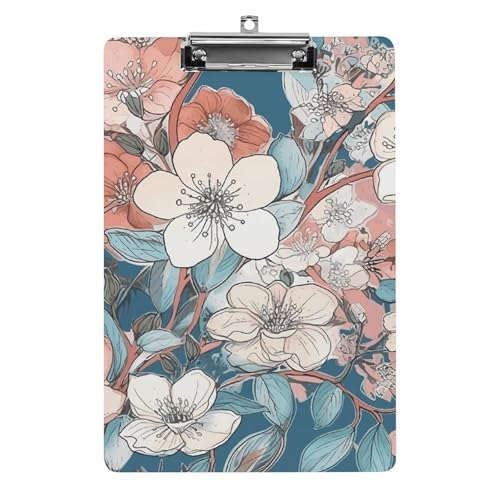 Klemmbrett mit Pfirsichblättern, leichtes Acryl-Klemmbrett für Standard-A4-Briefgröße, 21,6 x 31,8 cm, Büro-Klemmbrett mit flachem Metallclip, niedliche hängende Klemmbretter für die Arbeit von LYHVSFJW