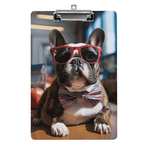 Klemmbrett mit Sonnenbrille, Motiv: Französische Bulldogge, leichtes Acryl-Klemmbrett für Standard-A4, Briefgröße, 21,6 x 31,8 cm, Büro-Klemmbrett mit flachem Metallclip, niedliche hängende Klemmbrett mit Sonnenbrille, Motiv: Französische Bulldogge, leichtes Acryl-Klemmbrett für Standard-A4, Briefgröße, 21,6 x 31,8 cm, Büro-Klemmbrett mit flachem Metallclip, niedliche hängende von LYHVSFJW