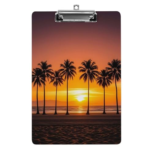 Klemmbrett mit tropischem Sonnenuntergang am Strand, leichtes Acryl-Klemmbrett für Standard-A4-Briefgröße, 21,6 x 31,8 cm, Büro-Klemmbrett mit flachem Metallclip, niedliche hängende Klemmbretter für von LYHVSFJW