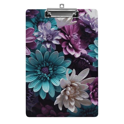 Klemmbrett mit violetten und blaugrünen Blumen, leichtes Acryl-Klemmbrett für Standard-A4-Briefgröße, 21,6 x 31,8 cm, Büro-Klemmbrett mit flachem Metallclip, niedliche hängende Klemmbretter für die Klemmbrett mit violetten und blaugrünen Blumen, leichtes Acryl-Klemmbrett für Standard-A4-Briefgröße, 21,6 x 31,8 cm, Büro-Klemmbrett mit flachem Metallclip, niedliche hängende Klemmbretter für die von LYHVSFJW