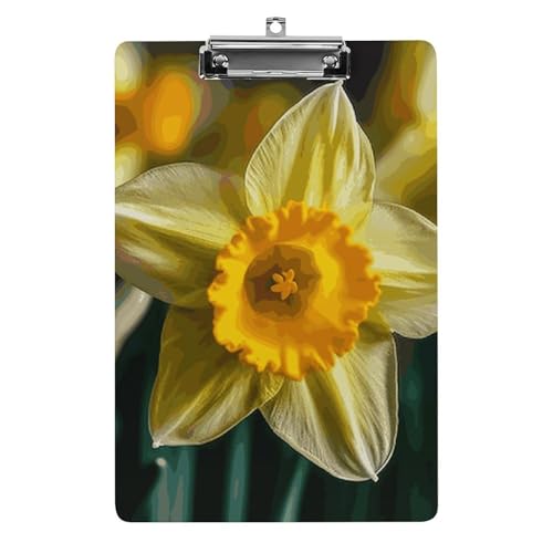 Narzissen-Klemmbrett, leichtes Acryl-Klemmbrett für Standard-A4-Briefgröße, 21,6 x 31,8 cm, Büro-Klemmbrett mit flachem Metallclip, niedliche hängende Klemmbretter für die Arbeit Narzissen-Klemmbrett, leichtes Acryl-Klemmbrett für Standard-A4-Briefgröße, 21,6 x 31,8 cm, Büro-Klemmbrett mit flachem Metallclip, niedliche hängende Klemmbretter für die Arbeit von LYHVSFJW