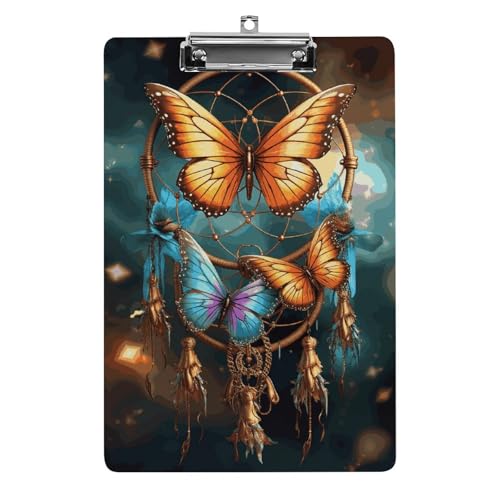 Traumfänger-Klemmbrett mit Schmetterlingsmotiv, leichtes Acryl-Klemmbrett für Standard-A4-Briefgröße, 21,6 x 31,8 cm, Büro-Klemmbrett mit flachem Metallclip, niedliche hängende Klemmbretter für die Traumfänger-Klemmbrett mit Schmetterlingsmotiv, leichtes Acryl-Klemmbrett für Standard-A4-Briefgröße, 21,6 x 31,8 cm, Büro-Klemmbrett mit flachem Metallclip, niedliche hängende Klemmbretter für die von LYHVSFJW