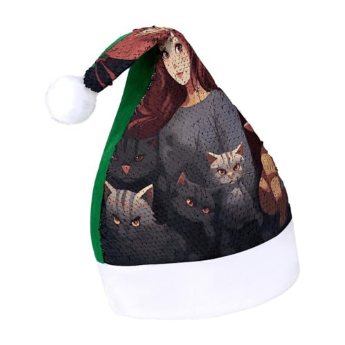 Weihnachtsmütze für Damen, die Katzen liebt, Weihnachtsmannmütze, extra dick, Plüsch, Weihnachtsmannmütze, für Feiertage, Partys, Grün - eine Frauen, die Katzen lieben, Größe 7–8 Weihnachtsmütze für Damen, die Katzen liebt, Weihnachtsmannmütze, extra dick, Plüsch, Weihnachtsmannmütze, für Feiertage, Partys, Grün - eine Frauen, die Katzen lieben, Größe 7–8 von LYHVSFJW