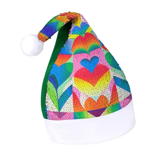 Weihnachtsmütze mit Regenbogen-Herz-Muster, extra dick, Plüsch, Weihnachtsmütze, Weihnachtsmannmütze, für Feiertage, Partys, grünes Regenbogen-Herzmuster, Größe 7–8 Weihnachtsmütze mit Regenbogen-Herz-Muster, extra dick, Plüsch, Weihnachtsmütze, Weihnachtsmannmütze, für Feiertage, Partys, grünes Regenbogen-Herzmuster, Größe 7–8 von LYHVSFJW