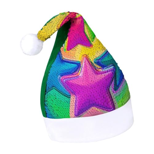 Weihnachtsmütze mit Regenbogen-Herz-Muster, extra dick, Plüsch, Weihnachtsmütze, Weihnachtsmannmützen für Feiertage, Partys, grün-bunte Regenbogensterne, Größe 7–8 Weihnachtsmütze mit Regenbogen-Herz-Muster, extra dick, Plüsch, Weihnachtsmütze, Weihnachtsmannmützen für Feiertage, Partys, grün-bunte Regenbogensterne, Größe 7–8 von LYHVSFJW