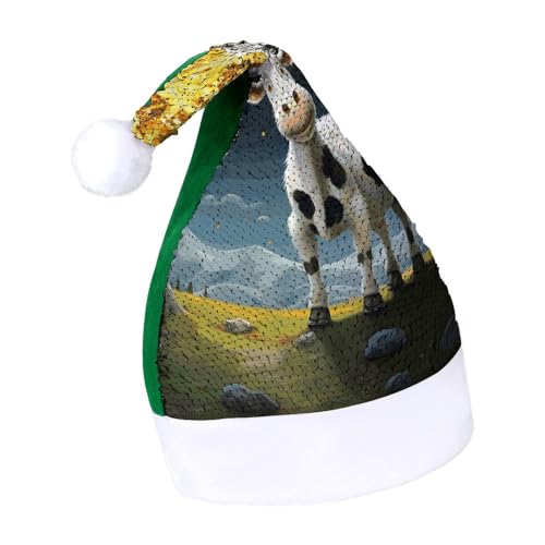 Weihnachtsmütze mit Weihnachtsmann, Schneemann, Rentier, Weihnachtsmannmütze, extra dick, Plüsch, Weihnachtsmütze, Weihnachtsmannmützen für Feiertagsfeiern, grüne Kuh über dem Mond, 7–8 Weihnachtsmütze mit Weihnachtsmann, Schneemann, Rentier, Weihnachtsmannmütze, extra dick, Plüsch, Weihnachtsmütze, Weihnachtsmannmützen für Feiertagsfeiern, grüne Kuh über dem Mond, 7–8 von LYHVSFJW