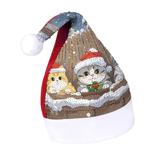 Weihnachtsmütze mit schlafendem Kätzchen, Weihnachtsmannmütze, extra dick, Plüsch, Weihnachtsmütze, Weihnachtsmannmütze, Weihnachtsmannmütze, für Urlaubspartys, Rot-Drei Katzen-Vogelbeobachter, 7-8 Weihnachtsmütze mit schlafendem Kätzchen, Weihnachtsmannmütze, extra dick, Plüsch, Weihnachtsmütze, Weihnachtsmannmütze, Weihnachtsmannmütze, für Urlaubspartys, Rot-Drei Katzen-Vogelbeobachter, 7-8 von LYHVSFJW