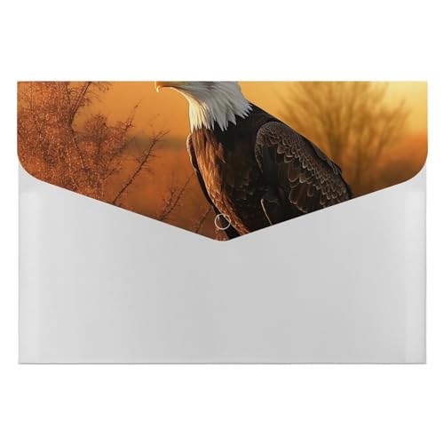 Aktenordner aus Kunststoff, Motiv: Goldener Sonnenuntergang, Weißkopfseeadler, bedruckt, Briefgröße, tragbare Ordner, bedruckter Aktenordner für Zuhause und Büro von LYHVSFZQ