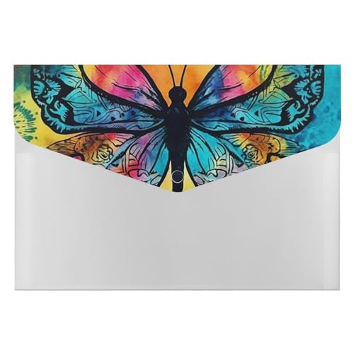 Aktenordner aus Kunststoff, Schmetterling, Batik, bedruckt, Briefgröße, tragbare Ordner, bedruckter Aktenordner für Zuhause und Büro von LYHVSFZQ