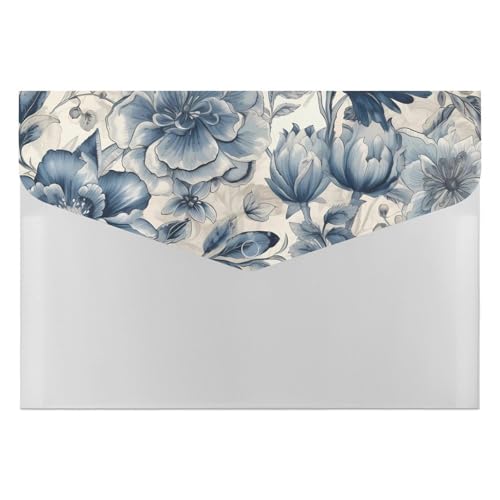Aktenordner aus Kunststoff, blaues Blumenmuster, bedruckte Aktenordner, Briefgröße, tragbare Ordner, bedruckter Aktenordner für Zuhause und Büro von LYHVSFZQ
