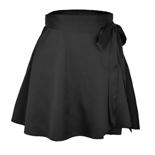 LYHYDMA Ballettröckchen Frauen Band Spitze Up Rock Sommer Dame Hohe Elastische Taille Band Chiffon A-Linie Rock(1Black,XL) von LYHYDMA