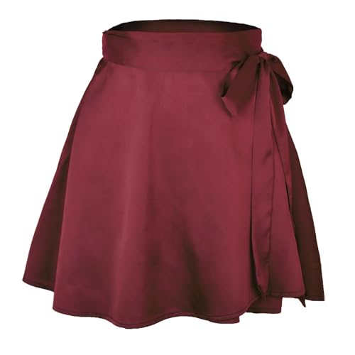 LYHYDMA Ballettröckchen Frauen Band Spitze Up Rock Sommer Dame Hohe Elastische Taille Band Chiffon A-Linie Rock(3Wine Red,L) von LYHYDMA
