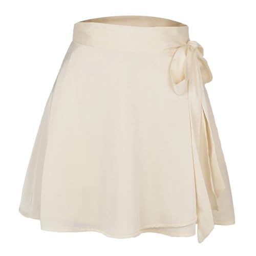 LYHYDMA Ballettröckchen Frauen Band Spitze Up Rock Sommer Dame Hohe Elastische Taille Band Chiffon A-Linie Rock(6Beige,S) von LYHYDMA