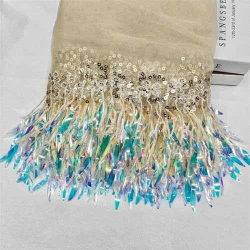 LYHYDMA Fransenborte 1-5Yards Mesh Quaste Fransen Pailletten Spitze Trim Bühne Perform Latin Kleid Hochzeit Kleidung Quasten Stoff DIY Nähen Zubehör(LightGold,5Yards) von LYHYDMA