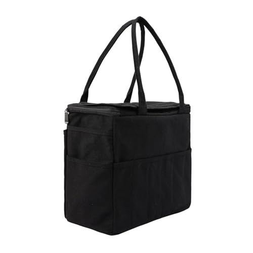 LYHYDMA Handarbeitstasche Große Tragetasche, Organizer, Aufbewahrungstasche aus Segeltuch for Garn, solide Häkeltasche mit mehrschichtigen Taschen for Haken und Stricknadeln(Black) von LYHYDMA