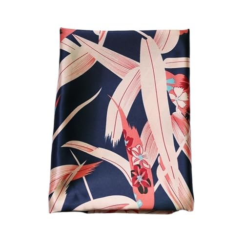 LYHYDMA Seidensatin-Stoff Meterware, weicher, seidiger Satinstoff, Blumen-Charmeuse-Material, Futter for DIY-Schal, Textil(Deep Blue) von LYHYDMA