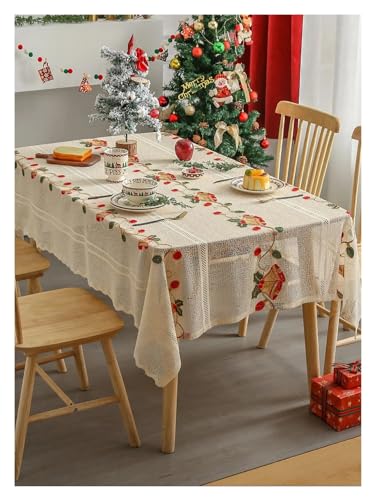 LYHYDMA tischtuch Weihnachten Tischdecke mit Weihnachtsglocken, Spitze, Haus, rot, waschbar, for Party, Picknick, Abendessen, Dekoration für Partys, Dekoration(140x260cm) von LYHYDMA