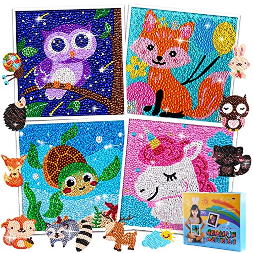 4 Diamond Painting Kinder Tiere 10 DIY 5D Diamant Painting Sticker Malerei Bilder Set Full Zubehör Glitzersteinchen Painting Kleine Mädchen Junge Geburtstag Festival Geschenke Crystal Art Craft Kits von LYJOW