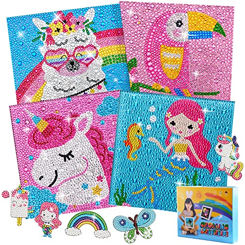 4 Diamond Painting Kinder Tiere 5 DIY 5D Diamant Painting Sticker Malerei Bilder Set Full Zubehör Glitzersteinchen Painting Kleine Mädchen Junge Geburtstag Festival Geschenke Crystal Art Craft Kits von LYJOW