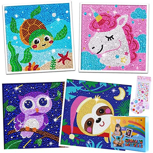 4er Diamond Painting Kinder Tiere DIY 5D Diamant Malerei Bilder Set Full Zubehör Glitzersteinchen Painting Kleine Mädchen Junge Geburtstag Festival Geschenke Home Wanddekoration Crystal Art Craft Kits von LYJOW