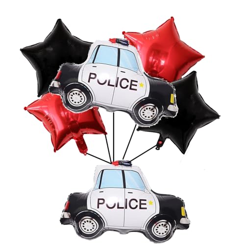 6 schwarze Folienballons mit Polizeiauto, Kindergeschenke, Jungen, Geburtstag, Luftballon, Polizei, Ruhestand, Partyzubehör, Geburtstagsdekoration von LYK