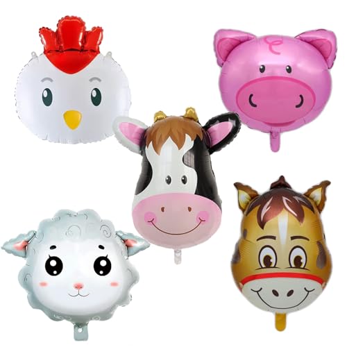 Folienballons mit Bauernhoftieren, Kuh, Esel, Schaf, Schwein, Huhn, Mylar-Ballon für Bauernhof, Geburtstagsparty, Dekoration, Zubehör, 5 Stück Folienballons mit Bauernhoftieren, Kuh, Esel, Schaf, Schwein, Huhn, Mylar-Ballon für Bauernhof, Geburtstagsparty, Dekoration, Zubehör, 5 Stück von LYK