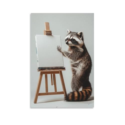 LYLFFJZZ Waschbär-Künstler-Malerei auf Staffelei, minimalistischer himmelfarbener Hintergrund, Wandkunst, Wandbild, moderne Dekoration, hängendes Kunstposter, 30 x 45 cm LYLFFJZZ Waschbär-Künstler-Malerei auf Staffelei, minimalistischer himmelfarbener Hintergrund, Wandkunst, Wandbild, moderne Dekoration, hängendes Kunstposter, 30 x 45 cm von LYLFFJZZ