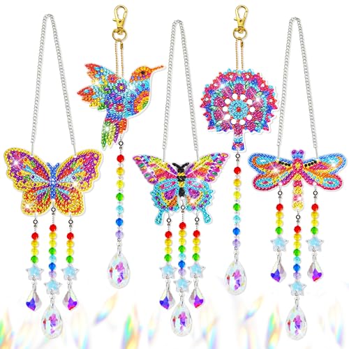 LYLIDIA 5 Stück Diamond Painting Windspiel Kinder Basteln Mädchen 7 8 10 Jahre Sonnenfänger Schmetterling 5D Diamant Painting Anhänger Bastelset Diamontpating Diamanten Painting Erwachsene Geschenk von LYLIDIA