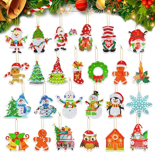 LYLIDIA Diamond Painting Sticker Weihnachten Anhänger Kinder 25pcs Klein Kristallklebemalerei Weihnachtlich Weihnachtsbaum Anhänger Diamant Painting Geschenkanhänger Weihnachten Fensterdekoration von LYLIDIA