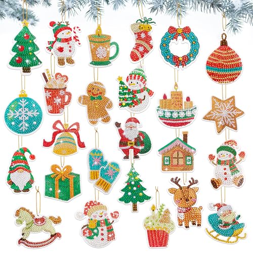 LYLIDIA Diamond Painting Sticker Weihnachten Anhänger Kinder 25pcs Klein Weihnachtlich Weihnachtsbaum Baumanhänger Diamant Painting Aufkleber Geschenkanhänger Weihnachtsdekotation (Rot Grün Braun) von LYLIDIA