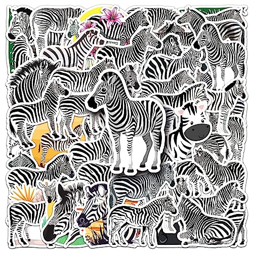 Zebra Aufkleber 50 Stück Vinyl niedliche Cartoon Tier Aufkleber für Wasserflaschen Scrapbook Skateboard Telefon Laptop Auto,Wasserdicht Schwarze und weiße Zebra Aufkleber für Kinder Mädchen von LYLSDSB