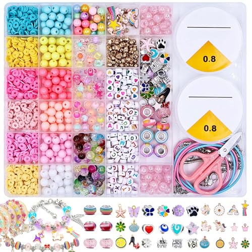 Armbänder Selber Machen Kinder, 1400 Perlen zum Auffädeln, Armband Basteln Mädchen Mit Stahlkette, Kristalldraht, Perlenset für Armbänder Kinder, DIY Schmuck Bastel Buchstaben Perlen Kinder Geschenk Armbänder Selber Machen Kinder, 1400 Perlen zum Auffädeln, Armband Basteln Mädchen Mit Stahlkette, Kristalldraht, Perlenset für Armbänder Kinder, DIY Schmuck Bastel Buchstaben Perlen Kinder Geschenk von LYMOOR