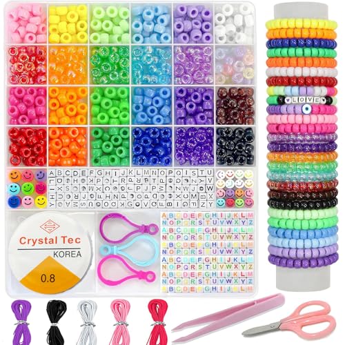 LYMOOR 1000 Stück Pony Beads, Perlen für Armbänder 24 Farben, 6x9mm Großem Loch Perlen mit Bunt Alphabeten für Bastelset, Halskette, Armband, Schmuck, Kinder Mädchen Geschenke LYMOOR 1000 Stück Pony Beads, Perlen für Armbänder 24 Farben, 6x9mm Großem Loch Perlen mit Bunt Alphabeten für Bastelset, Halskette, Armband, Schmuck, Kinder Mädchen Geschenke von LYMOOR