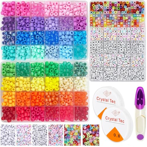 LYMOOR 2300 Pony Beads, Kandi Bunte Perlen für Armbänder Set, 1000 Alphabetperlen Schmuck, 20m elastische Kordel, großem loch Perlen Zum Auffädeln, DIY Halsketten Armbänder Selber Machen Geschenk von LYMOOR