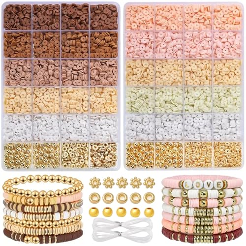 LYMOOR 6000 Stück Perlen für Armbänder, Sakura Pink & Erde Goldelementstil Clay Perlen, Armbänder Selber Machen, Perlen set zum Auffädeln, Bastelset Armband Halsketten Schmuck Geschenke Zubehör LYMOOR 6000 Stück Perlen für Armbänder, Sakura Pink & Erde Goldelementstil Clay Perlen, Armbänder Selber Machen, Perlen set zum Auffädeln, Bastelset Armband Halsketten Schmuck Geschenke Zubehör von LYMOOR