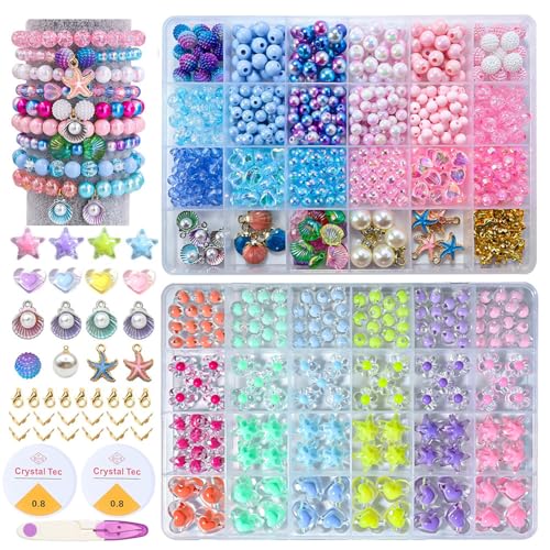 LYMOOR Perlen für Armbänder, Armbänder Selber Machen, Bunte Perlen zum Auffädeln, 2 Schachteln mit Transparenten Blumen Anhänger Perlen set, DIY Armband Bastelset Halsketten Schmuck Geschenke von LYMOOR